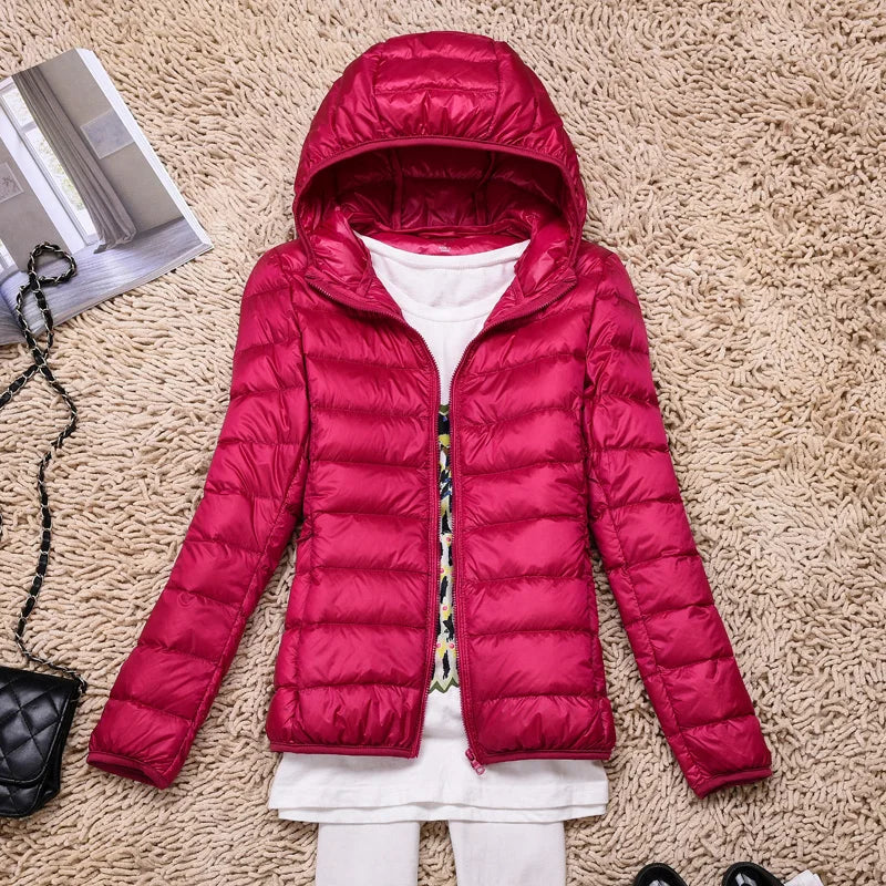 Ultralight Down Puffer Jacket Women with Hood, Foldable Design for Winter Coats
