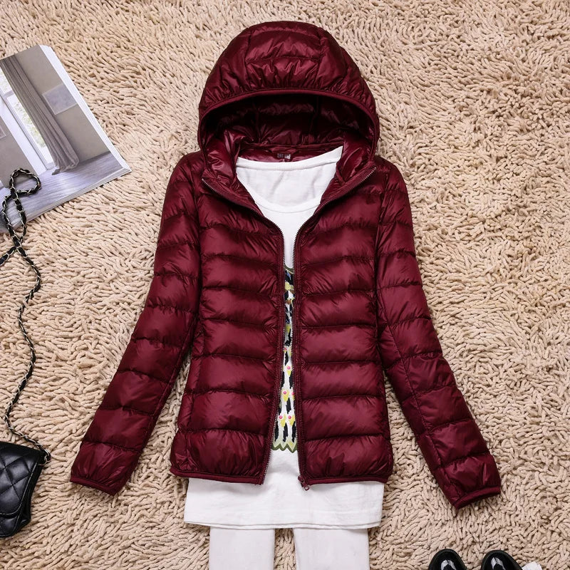 Ultralight Down Puffer Jacket Women with Hood, Foldable Design for Winter Coats