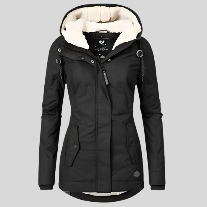 Waterproof Long Hooded Jacket for Women - Ladies Rain Jacket with Cozy Lining
