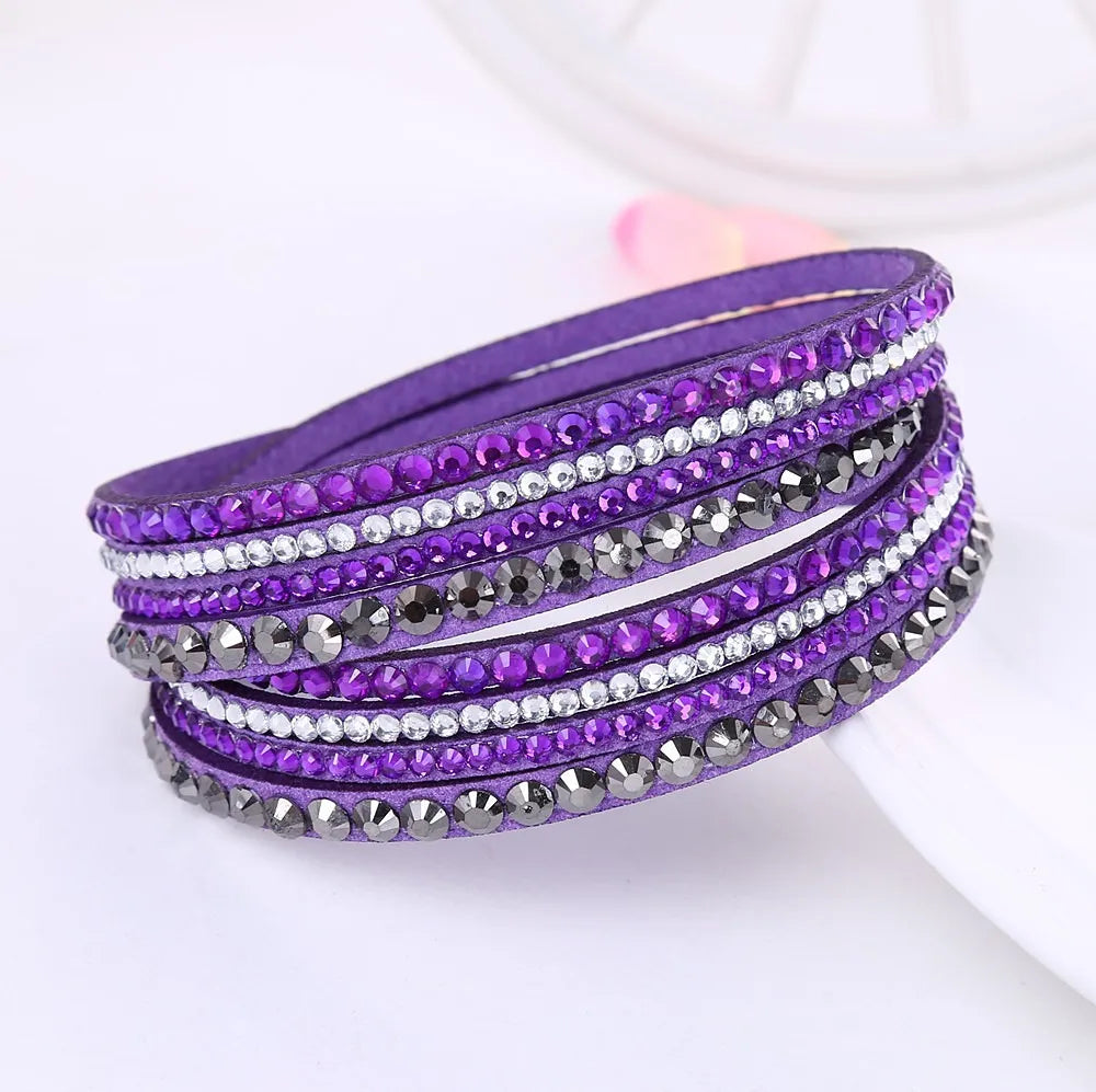 Women's Black Crystal Wrap Bracelet with Rhinestone Design – Adjustable Layered Accessory