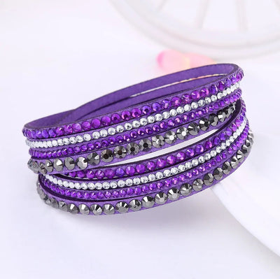 Women's Black Crystal Wrap Bracelet with Rhinestone Design – Adjustable Layered Accessory