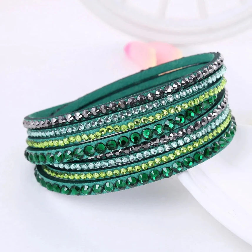 Women's Black Crystal Wrap Bracelet with Rhinestone Design – Adjustable Layered Accessory