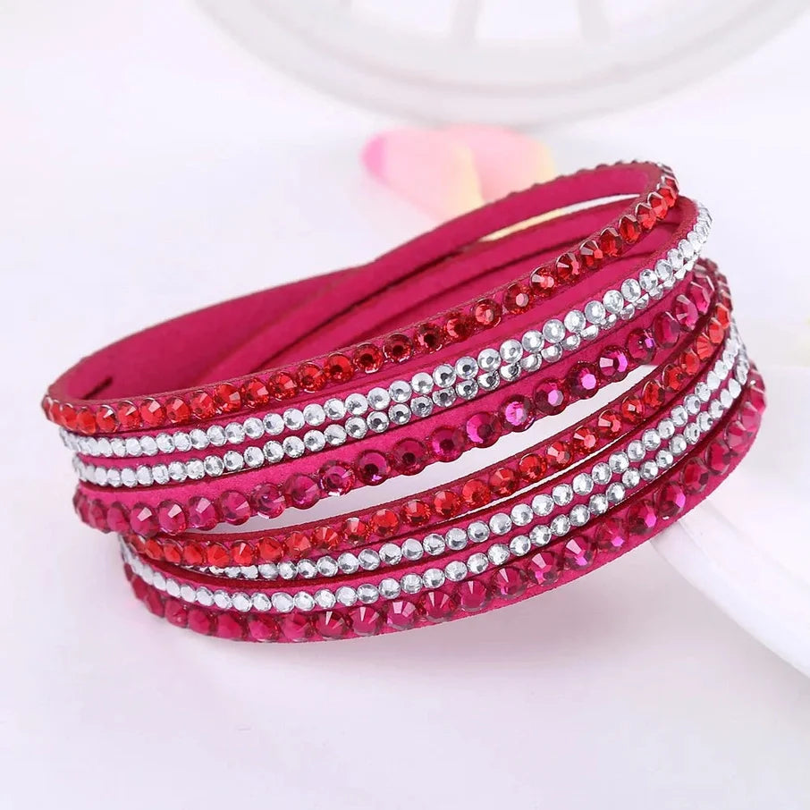 Women's Black Crystal Wrap Bracelet with Rhinestone Design – Adjustable Layered Accessory