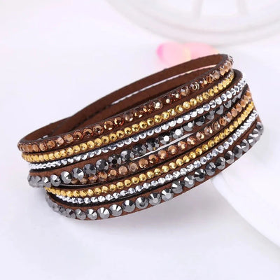 Women's Black Crystal Wrap Bracelet with Rhinestone Design – Adjustable Layered Accessory