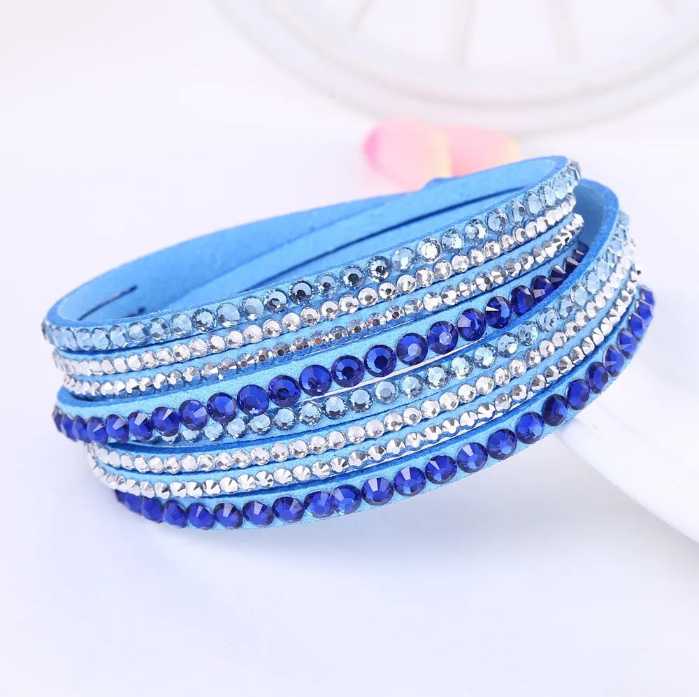 Women's Black Crystal Wrap Bracelet with Rhinestone Design – Adjustable Layered Accessory