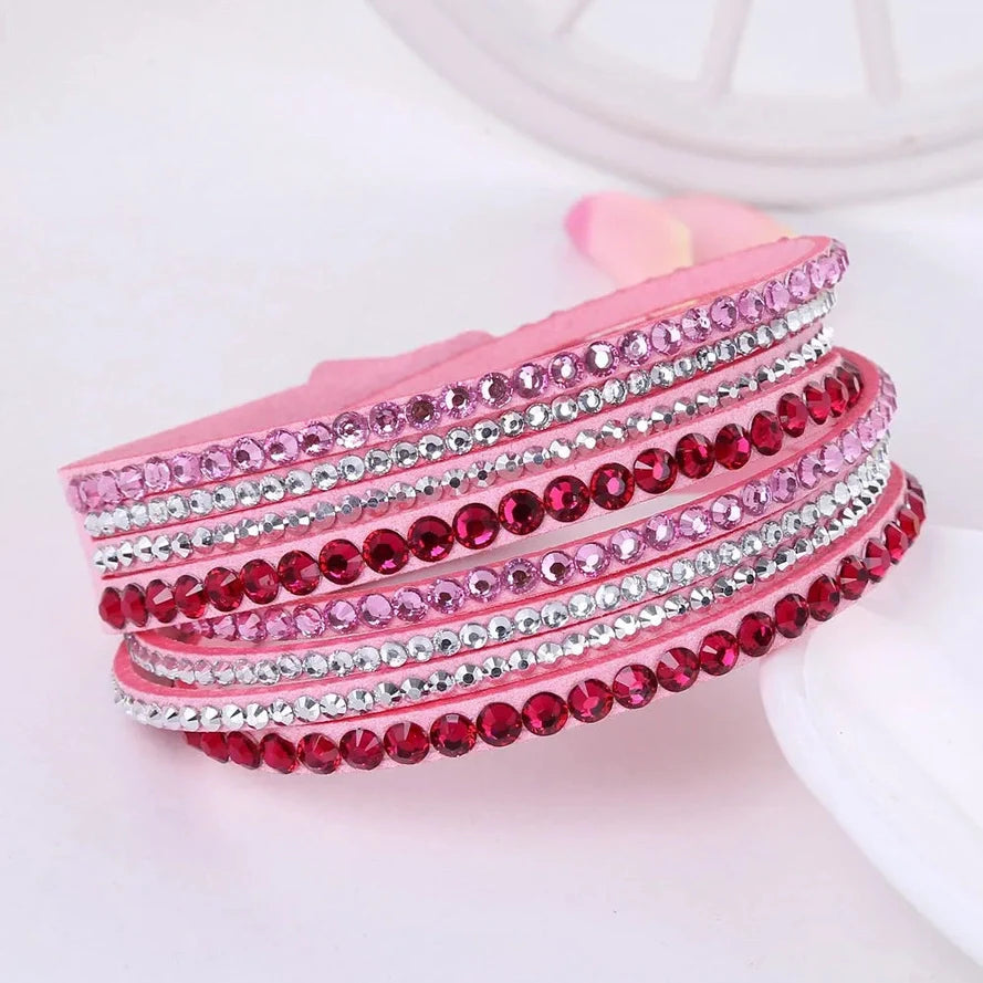 Women's Black Crystal Wrap Bracelet with Rhinestone Design – Adjustable Layered Accessory