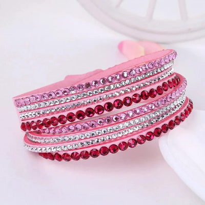 Women's Black Crystal Wrap Bracelet with Rhinestone Design – Adjustable Layered Accessory