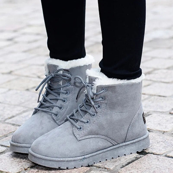 Women's Lace-Up Black Ankle Winter Boots with Warm Lining & Non-Slip Sole